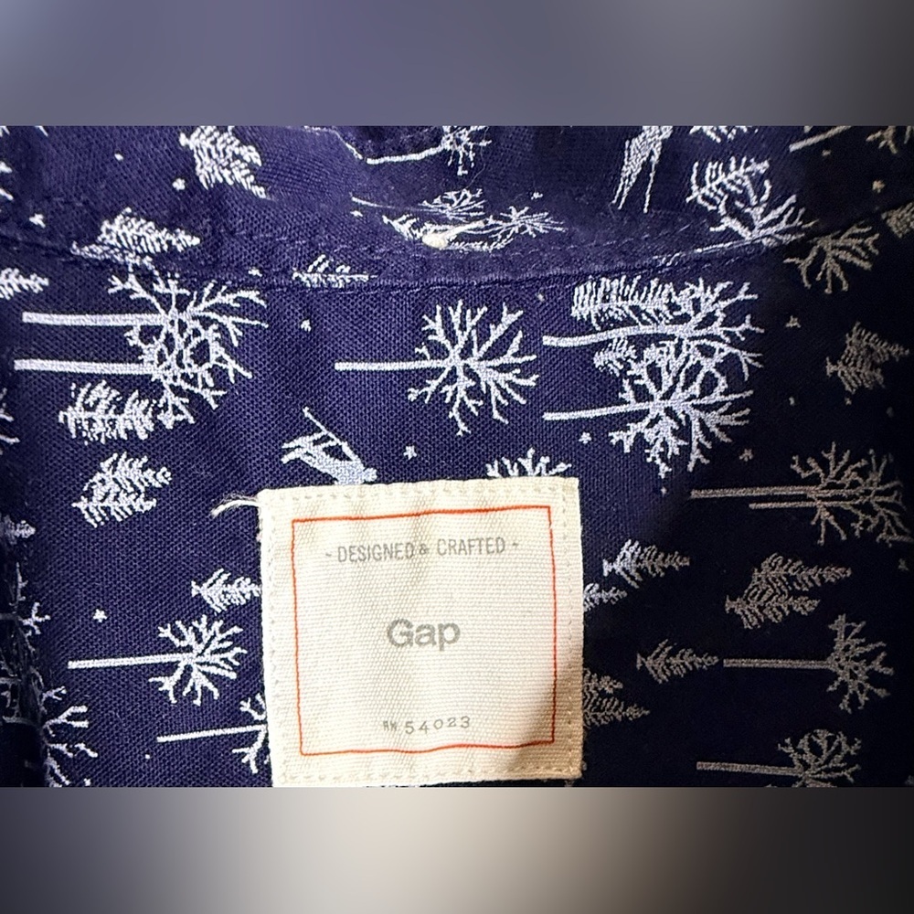 Gap preppy Navy Winter Ski all over print button front 100% Cotton shirt Large - Picture 5 of 9